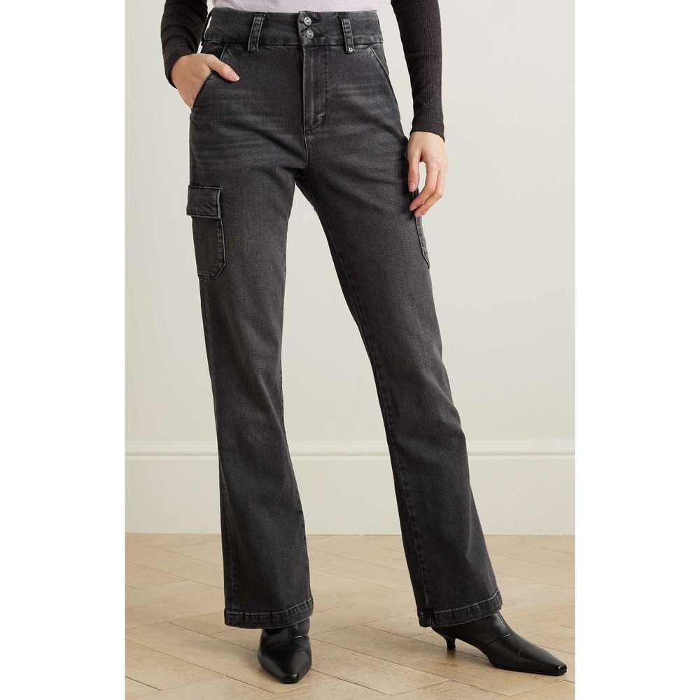 Paige Dion Cargo Jeans 28 Oblivion Faded Black High Rise Flare Utility Pants